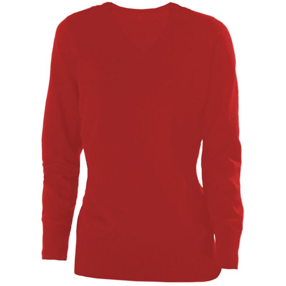 Kariban Womens/Ladies Cotton Acrylic V Neck Sweater / Red